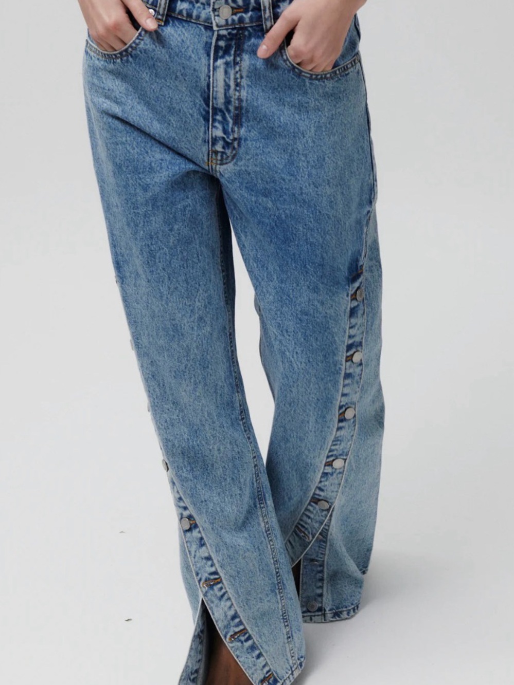 Day Birger et Mikkelsen western asymmetrical Light Blue Wide-Leg Snap-Trim Jeans - Picture 2 of 5